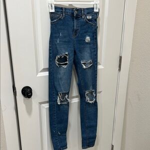 Topshop Distressed Blue Jeans